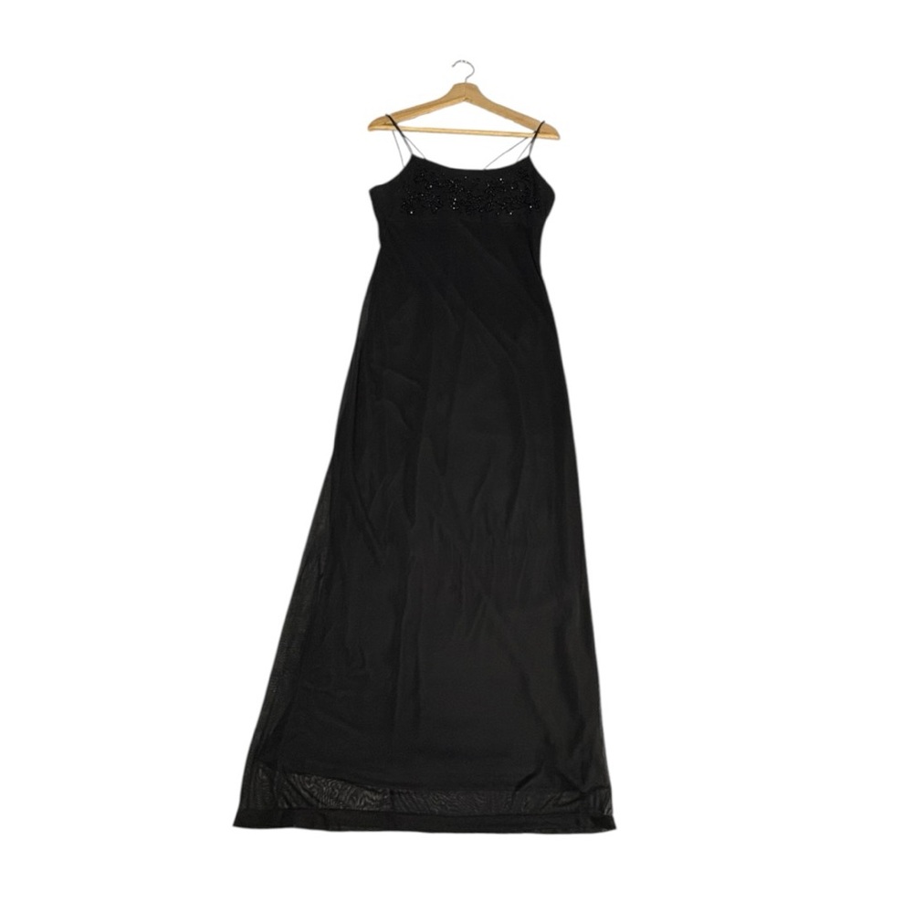 Y2K Byer Too Black Beaded Maxi Dress Womens Large Spaghetti Strap Whimsigoth VTG - Picture 5 of 15